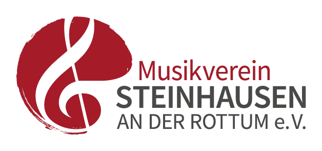 Logo des Musikvereins Steinhausen an der Rottum e.V.: weißer Violinschlüssel auf rotem Kreis neben dem Schriftzug des Vereins